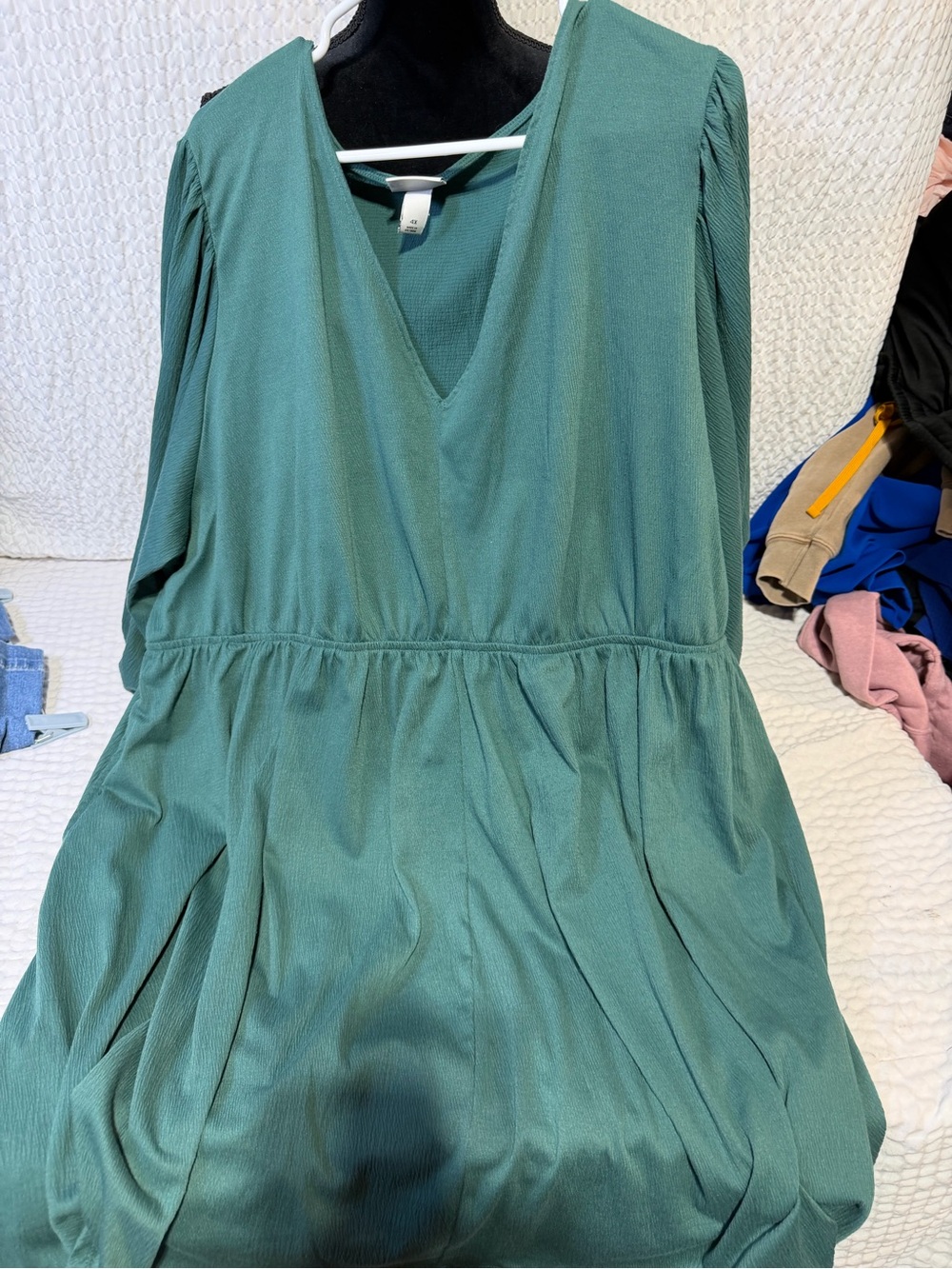 Ava & Viv Teal V-Neck Gathered Waist Dress